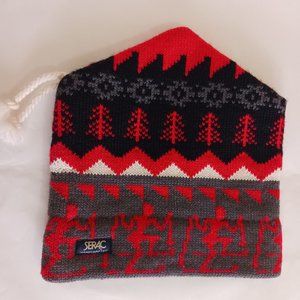 Vintage Serac Unisex Wool Ski Hat With Tassels Red/Gray/Black One Size